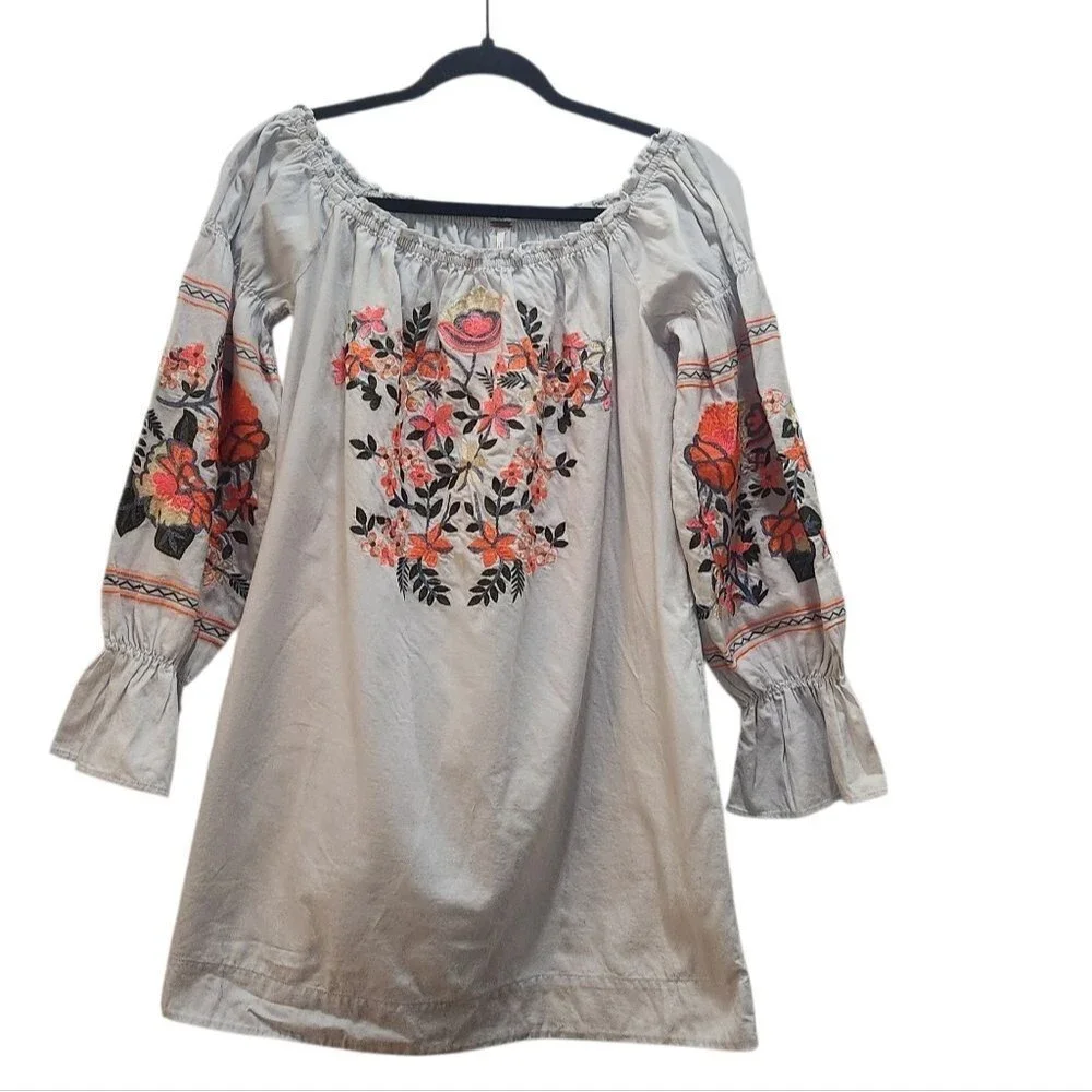 Free People Off The Shoulder Fleur De Jour Embroidered Mini Dress Women's Size S